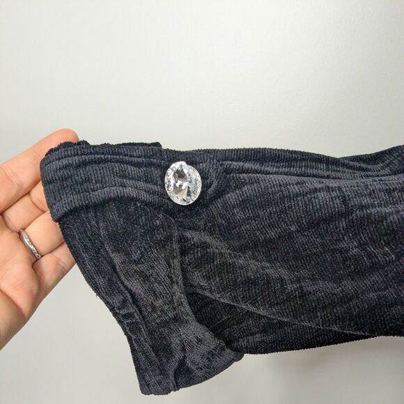 Velvet Top M Black Velour Blouse Button Whmsigoth Laggenlook 3/4 Sleeve Flowy - Picture 8 of 11